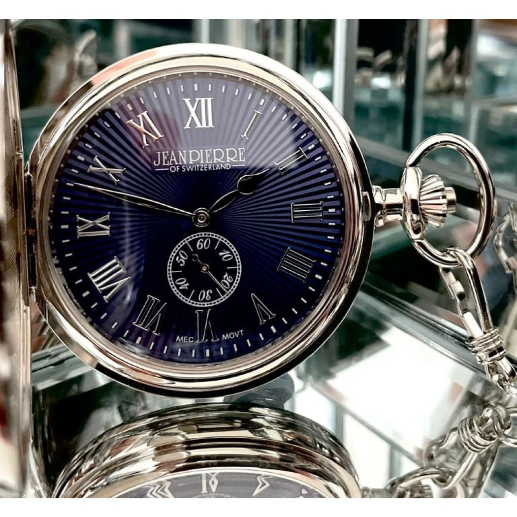 Blue Sunburst Full Hunter Mechanical Pocket Watch D36 | Pocketwatch Uk