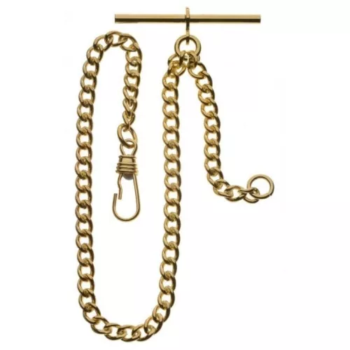 Gold Plated 9.25 Inch Single Albert T Bar Pocket Watch Chain