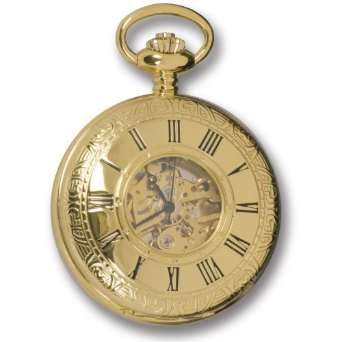 Gold Plated 17 Jewel Mechanical Half Hunter Pocket Watch PW56 ...