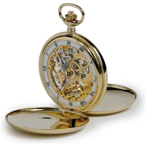 Gold Plated 17 Jewel Mechanical Skeleton Double Hunter Polished Pocket ...