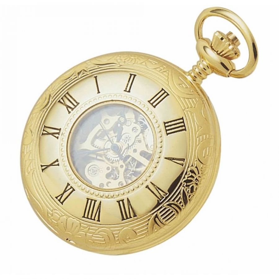 17 Jewel Gold Plated Mechanical Half Hunter Pocket Watch W1021 ...