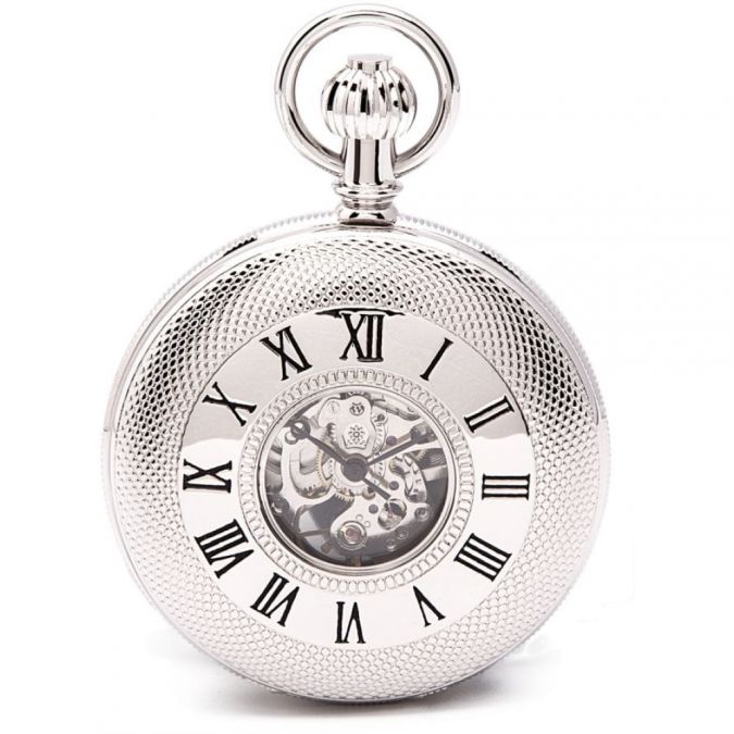 Greenwich Whitehall Chrome Mechanical Double Half Hunter Pocket