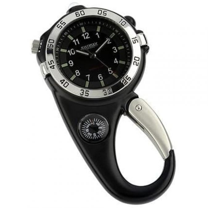 Carabiner Stainless Steel Black Compass Clip Watch D19 | Pocketwatch Uk