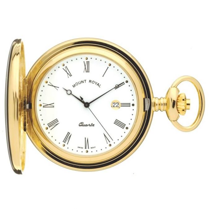 Polished Gold Plated Quartz Full Hunter Pocket Watch