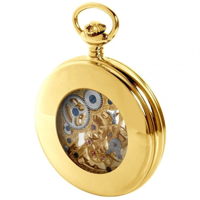 Gold Plated Mechanical Double Hunter Open Back Pocket Watch MP00733/B ...